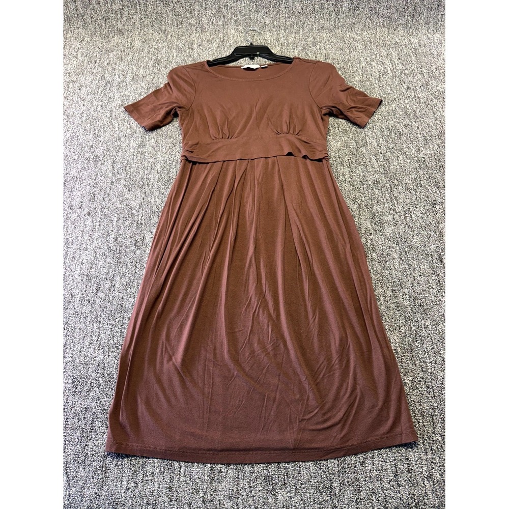 Seraphine Pleat Detail Maternity Nursing Midi Dress Womens 8 Brown Short Sleeve